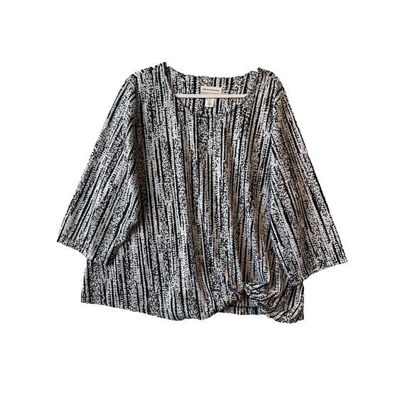 Alfred Dunner Tops - Alfred Dunner Black White Woven Striped Blouse Twist Hem 2X Art Resortwear Chic